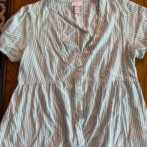 Light blue and white striped maternity blouse